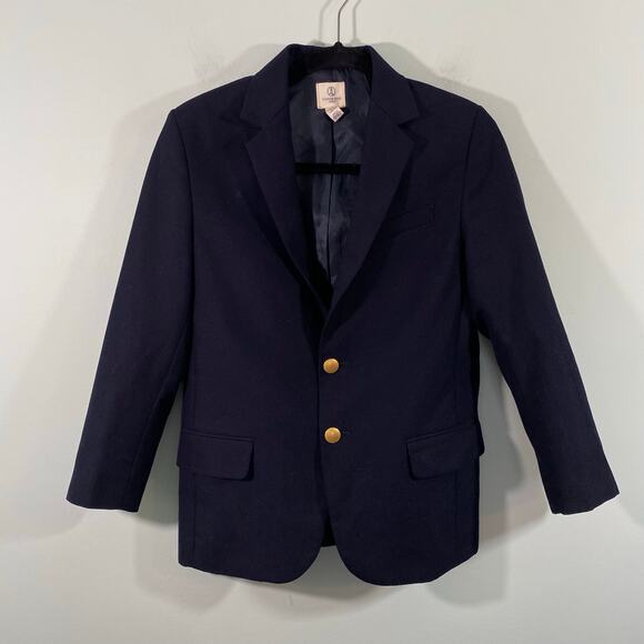 Lands End Boy's Navy Wool Blend Gold Button Blazer Size 12 - Picture 1 of 8